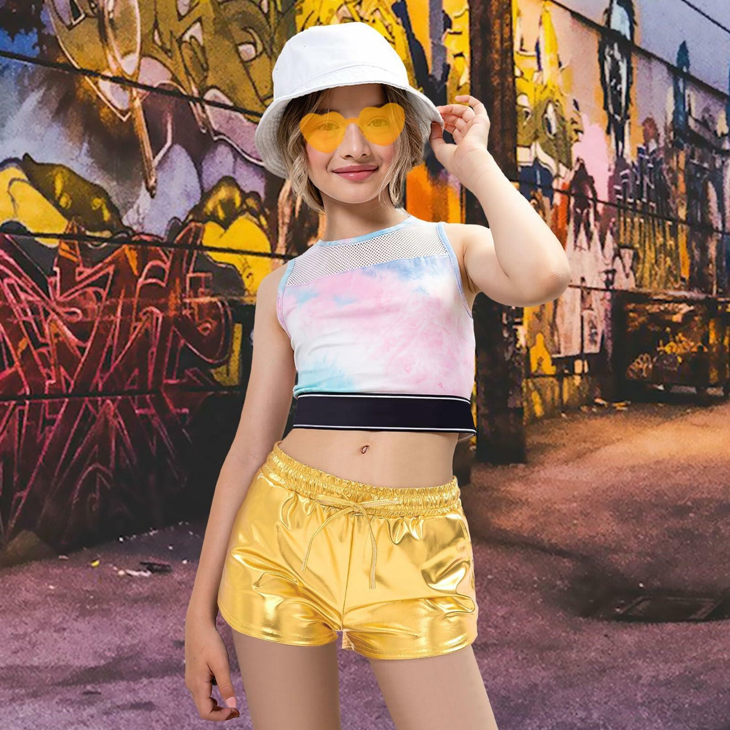 iMuchic Girls Metallic Dance Shorts Sparkly Hot Pants Gold Size Small