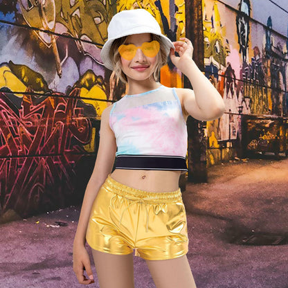 iMuchic Girls Metallic Dance Shorts Sparkly Hot Pants Gold Size Small