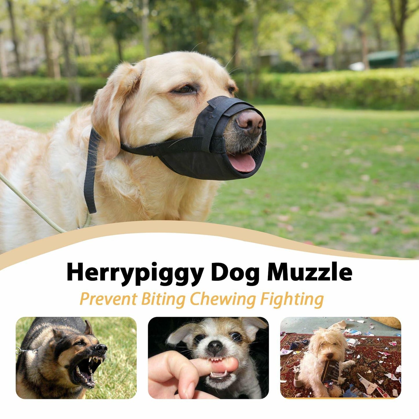 Herrypiggy Dog Muzzle Oxford Breathable Mouth Cover Prevent Biting Khaki Size XS
