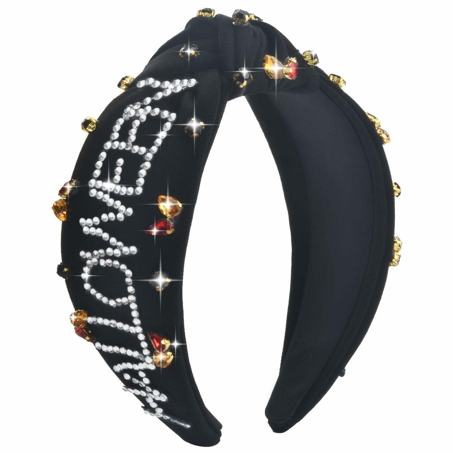 ABONDEVER Halloween Rhinestone Pumpkin Headband Black Orange Plaid