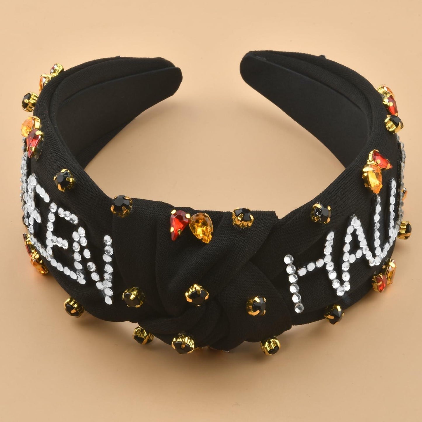 ABONDEVER Halloween Rhinestone Pumpkin Headband Black Orange Plaid