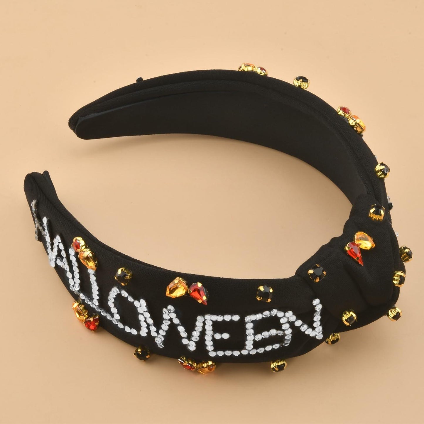 ABONDEVER Halloween Rhinestone Pumpkin Headband Black Orange Plaid
