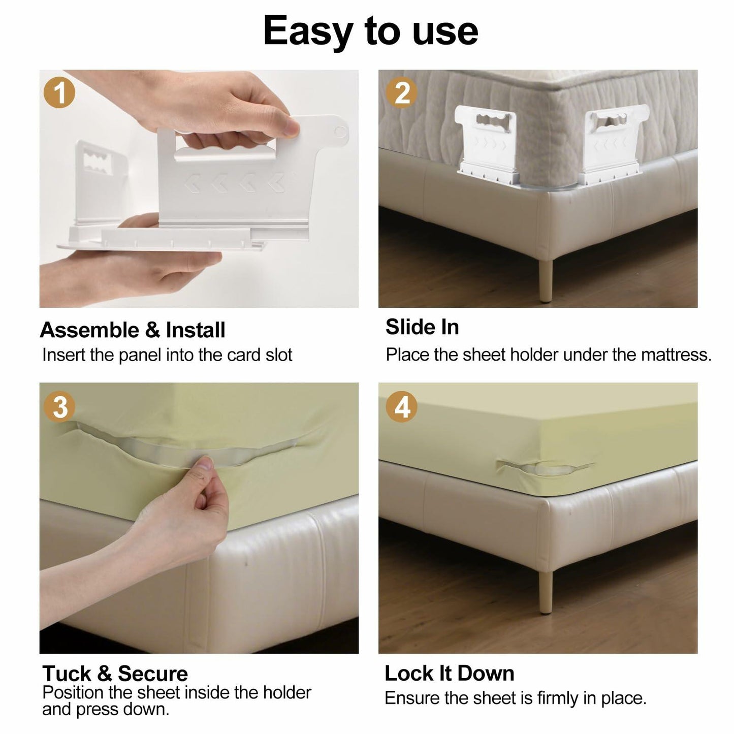 Heuihm Bed Sheet Holder Straps 4pcs Lock Strip Fit All Mattress White Medium