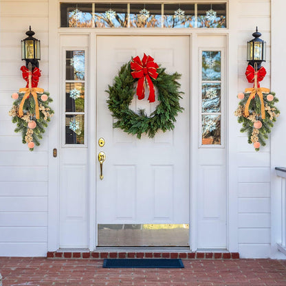 Super Holiday 2pcs Artificial Green Plant Christmas Wreath Velvet Bow