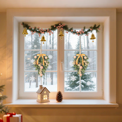 Super Holiday 2pcs Artificial Green Plant Christmas Wreath Velvet Bow