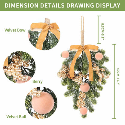 Super Holiday 2pcs Artificial Green Plant Christmas Wreath Velvet Bow