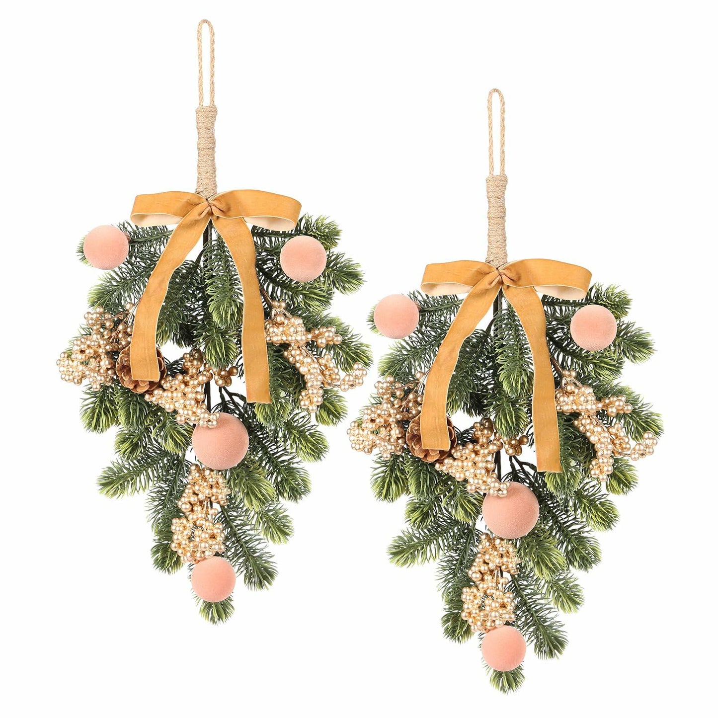 Super Holiday 2pcs Artificial Green Plant Christmas Wreath Velvet Bow