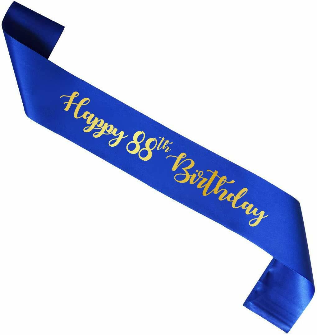 Blue Happy 88th Birthday Sash Gold Foil Party Accessory