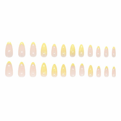 Almond Press On Nails Medium Glossy Flower French Tip Fake Nails 24pcs
