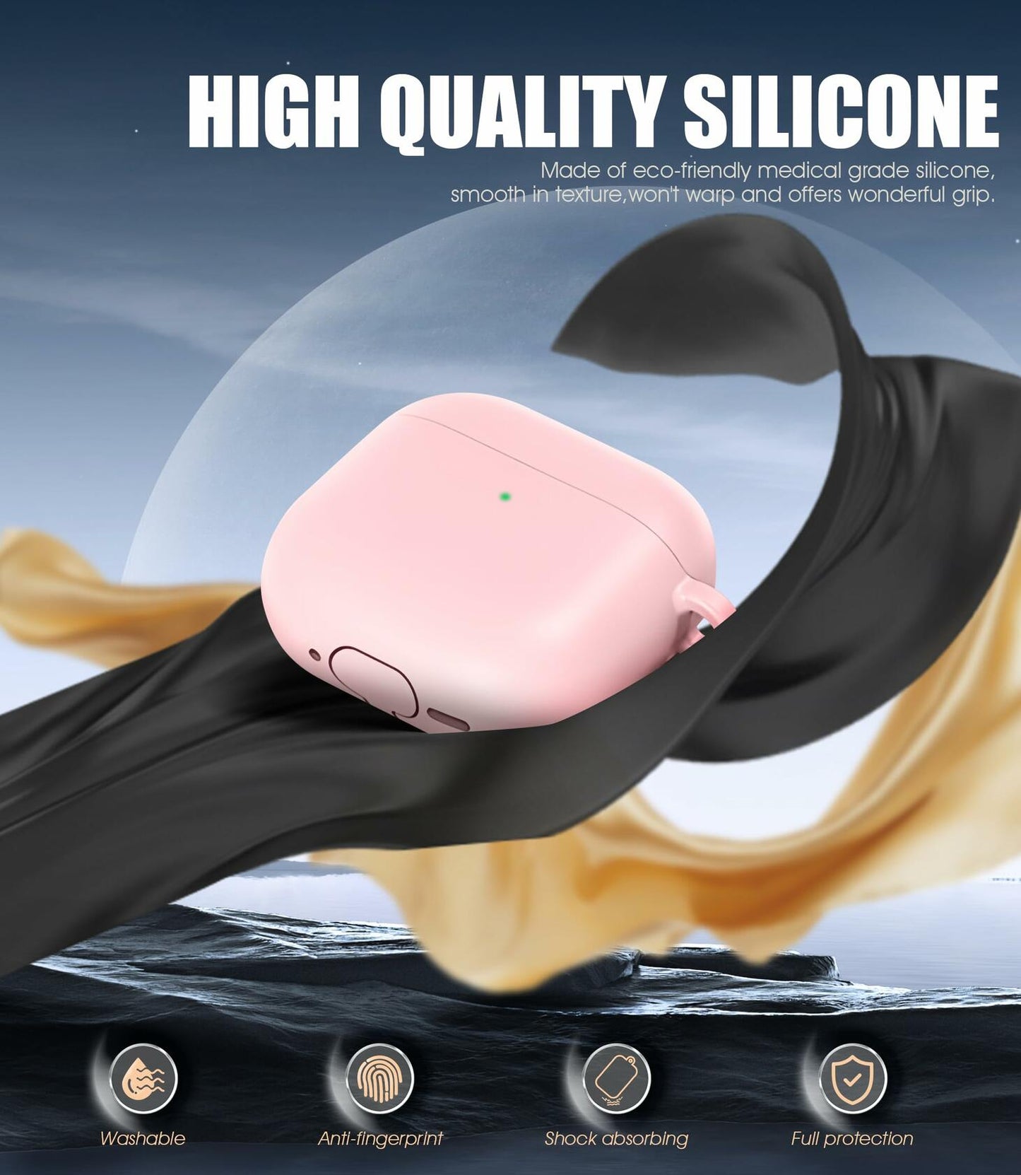 Seltureone AirPods 4 Case Soft Silicone Shockproof Keychain Midnight Blue