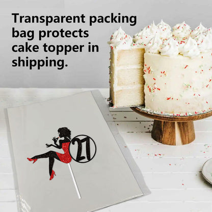 HEYUWING Red Silhouette Glitter Lipstick 33 Girl Cake Topper Picks Paper