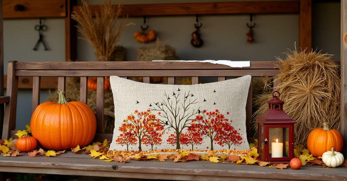 FELENIW Happy Fall Y’all Autumn Maple Leaf Lumbar Pillow Cover 12x20