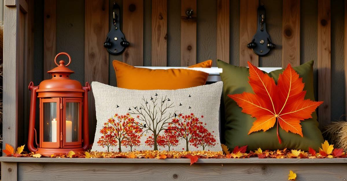 FELENIW Happy Fall Y’all Autumn Maple Leaf Lumbar Pillow Cover 12x20