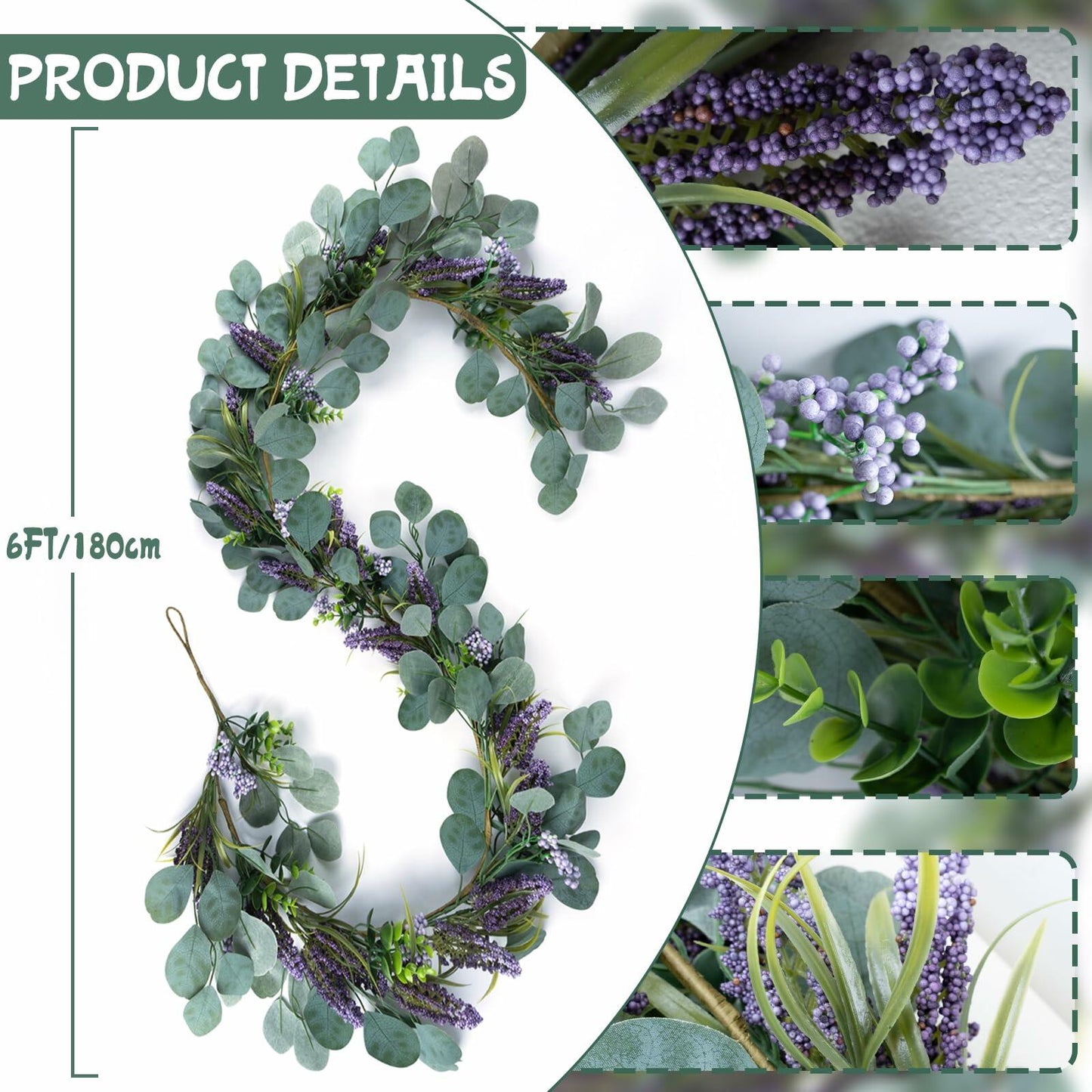 Chiyinbao 6FT Purple Flower Garland Artificial Eucalyptus Wedding Home Decor
