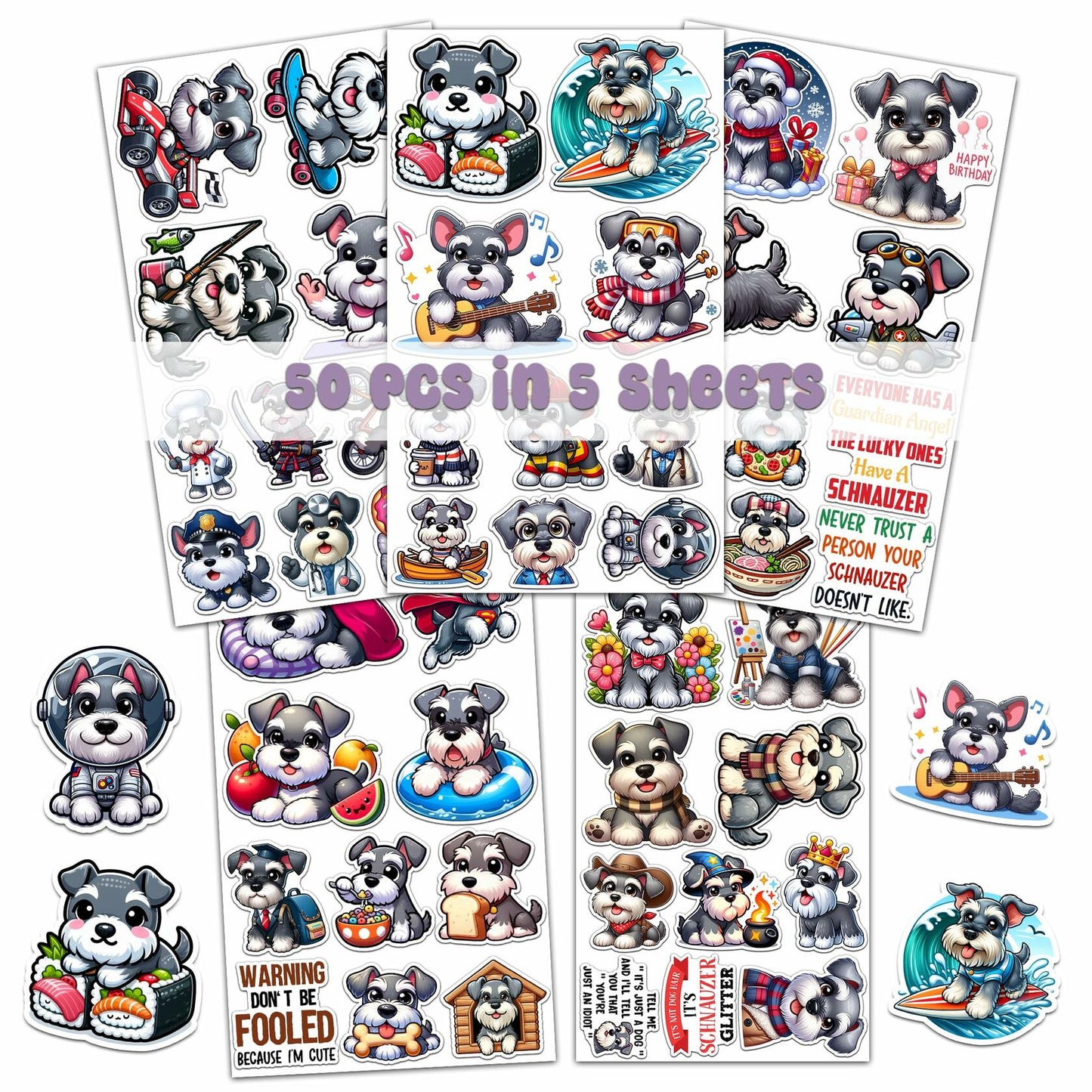 BIGZORO Schnauzer Dog Stickers Pack 50 PCS Waterproof Vinyl Decals