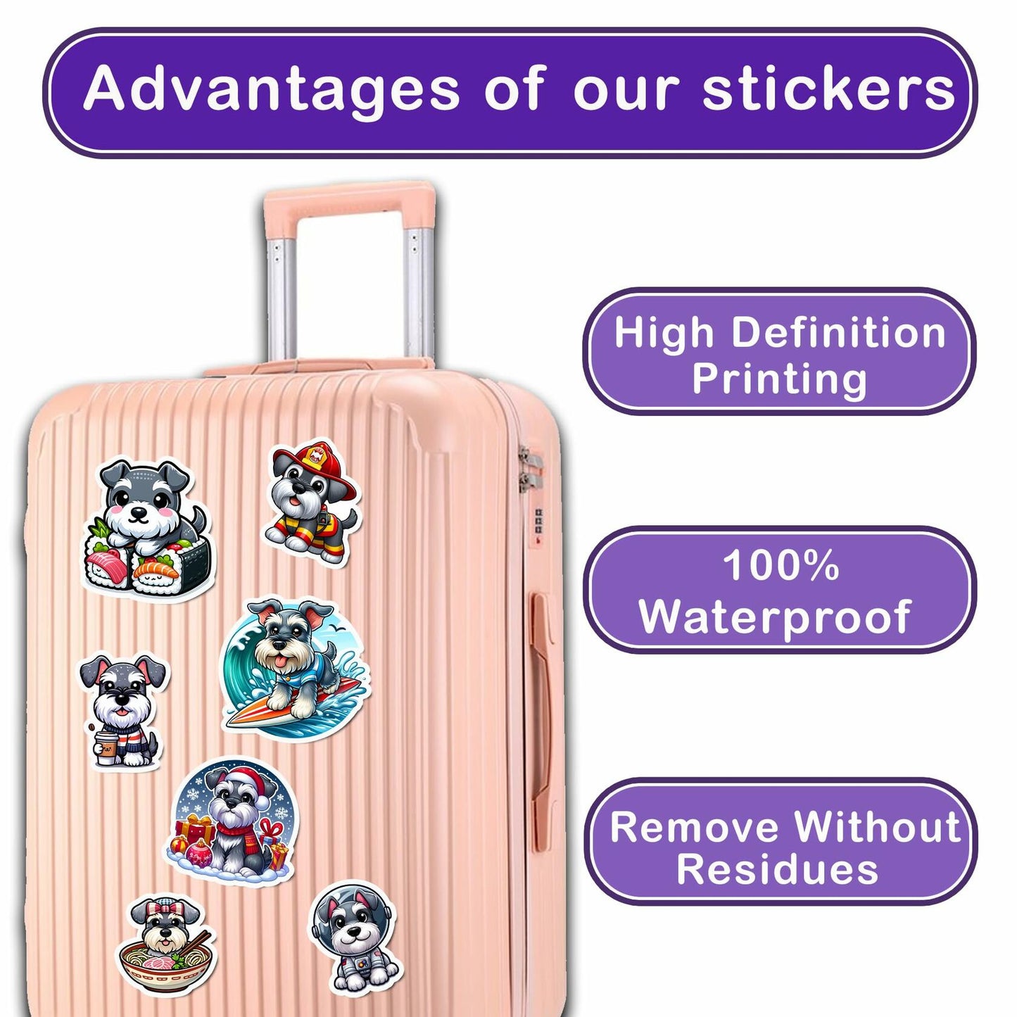 BIGZORO Schnauzer Dog Stickers Pack 50 PCS Waterproof Vinyl Decals