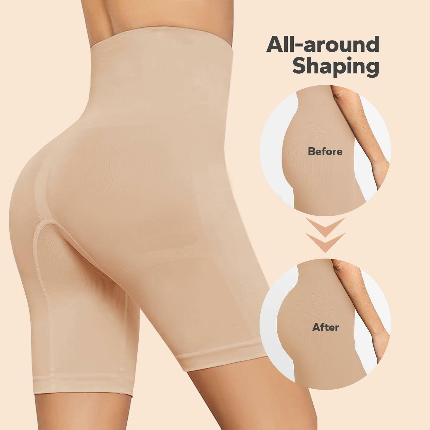 ShaperSwan High Waisted Shapewear Shorts Tummy Control Butt Lifter Nude Size M/L