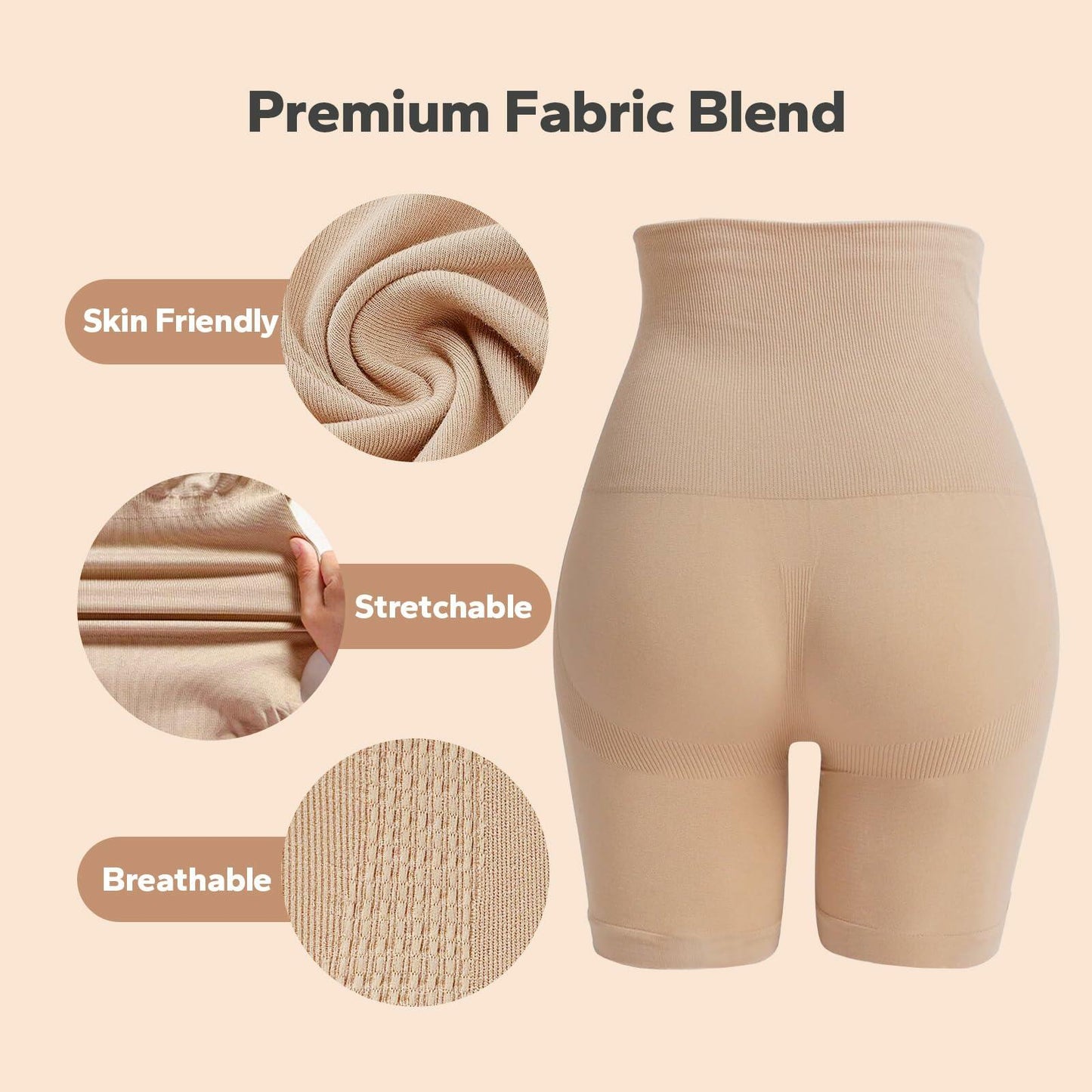 ShaperSwan High Waisted Shapewear Shorts Tummy Control Butt Lifter Nude Size M/L