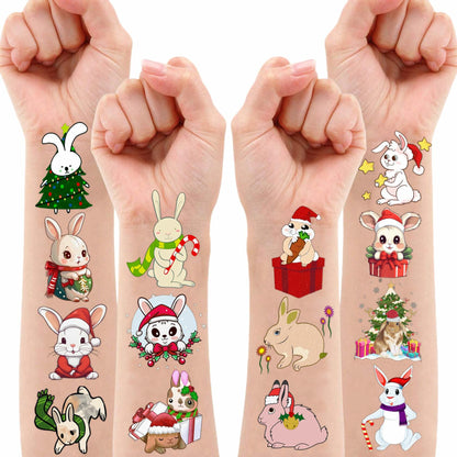 Christmas Temporary Tattoos Bunny Stickers 10 Sheets 100pcs Kids Party