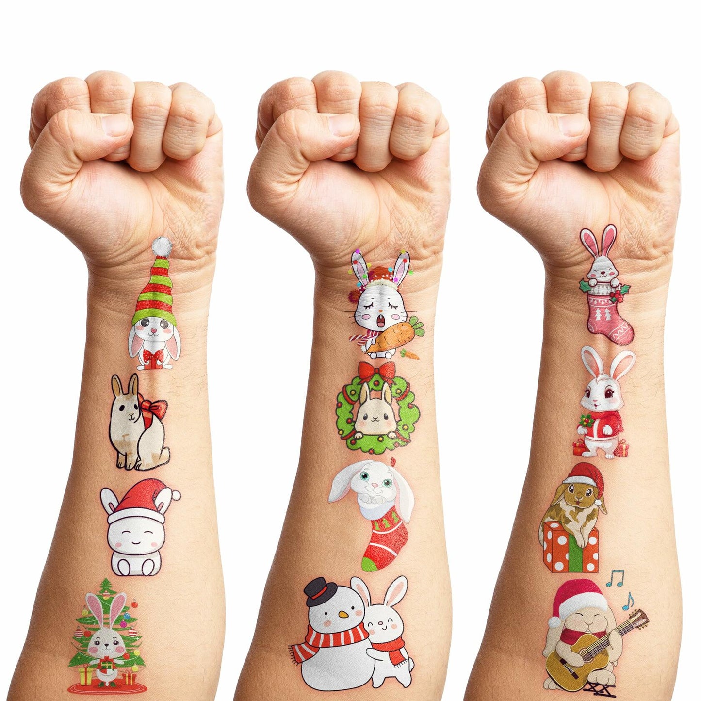 Christmas Temporary Tattoos Bunny Stickers 10 Sheets 100pcs Kids Party