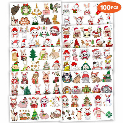 Christmas Temporary Tattoos Bunny Stickers 10 Sheets 100pcs Kids Party