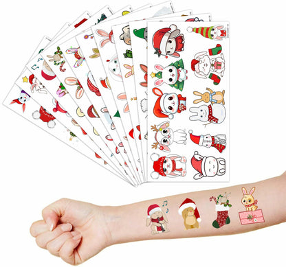Christmas Temporary Tattoos Bunny Stickers 10 Sheets 100pcs Kids Party