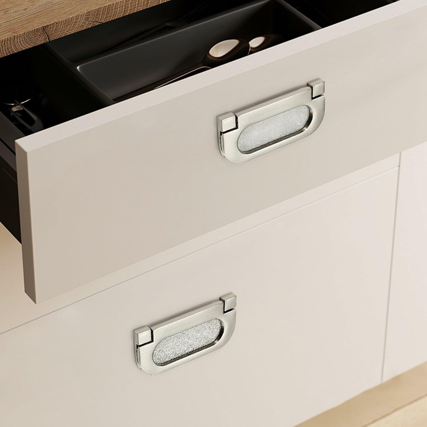 Evionlin Flush Pull Handles 2 Pack Black Recessed Drawer Cabinet Pulls