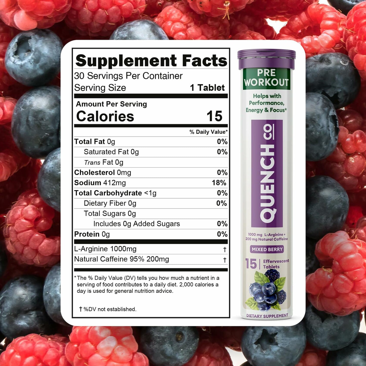Quench Pre Workout Tablets Energy Focus Hydration Vegan 30ct EXP 04/2026