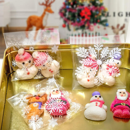 QOIUSO Christmas Cookie Bags 4x4 Inch Snowflake Design 100 Pcs Plastic