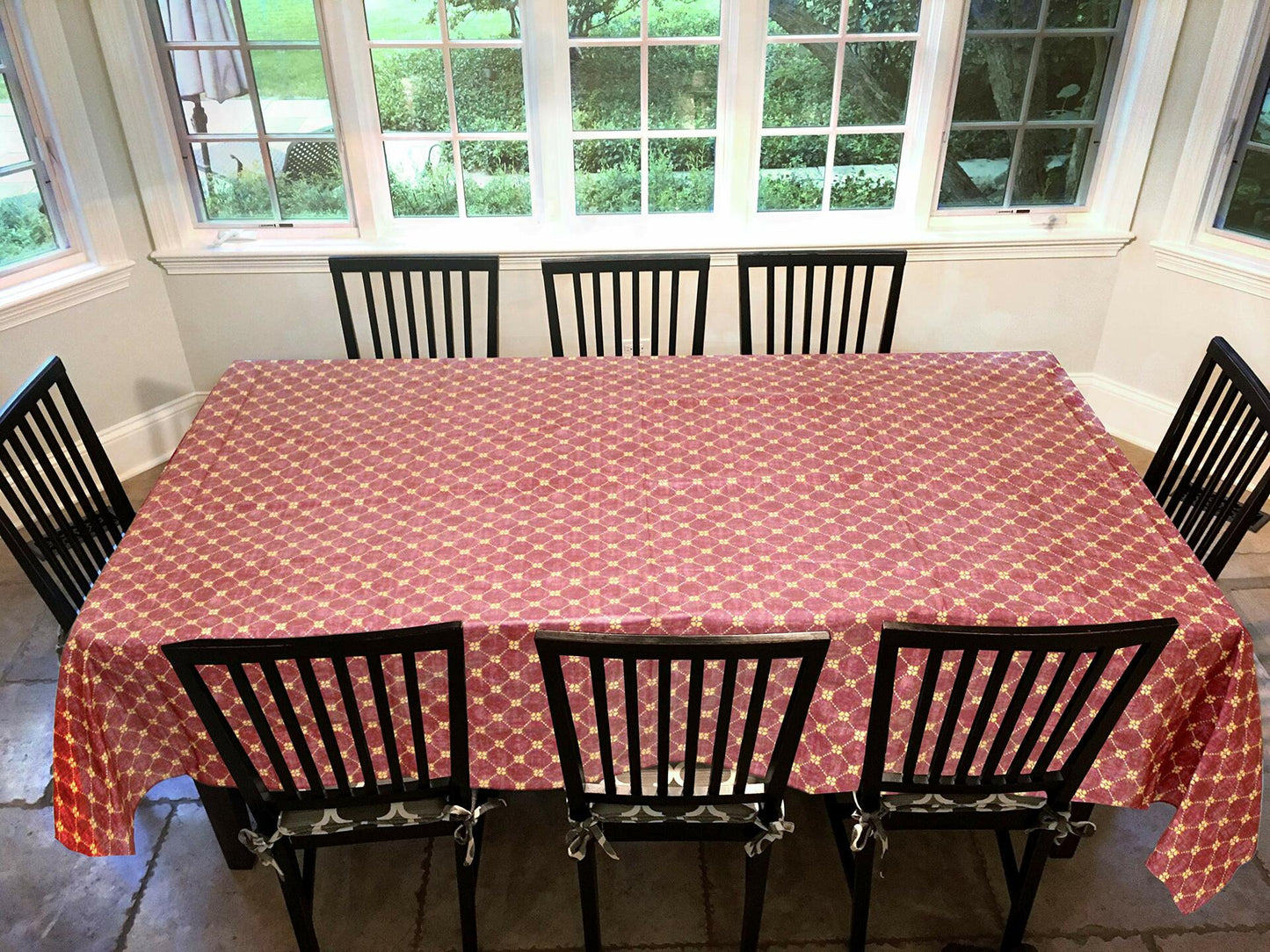 Flannel Backed Vinyl Tablecloth 60x120 Oblong Diamond Rust Pattern