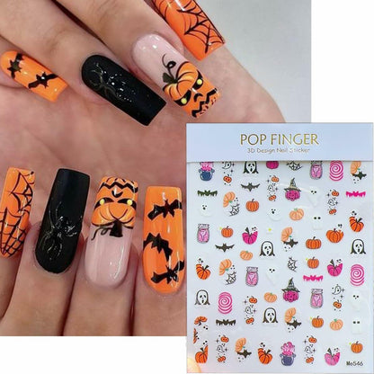 Halloween 5D Nail Art Decals Spider Web Ghost 3D Self Adhesive 2 Sheets