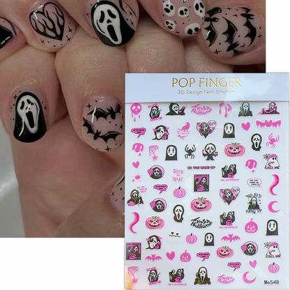 Halloween 5D Nail Art Decals Spider Web Ghost 3D Self Adhesive 2 Sheets