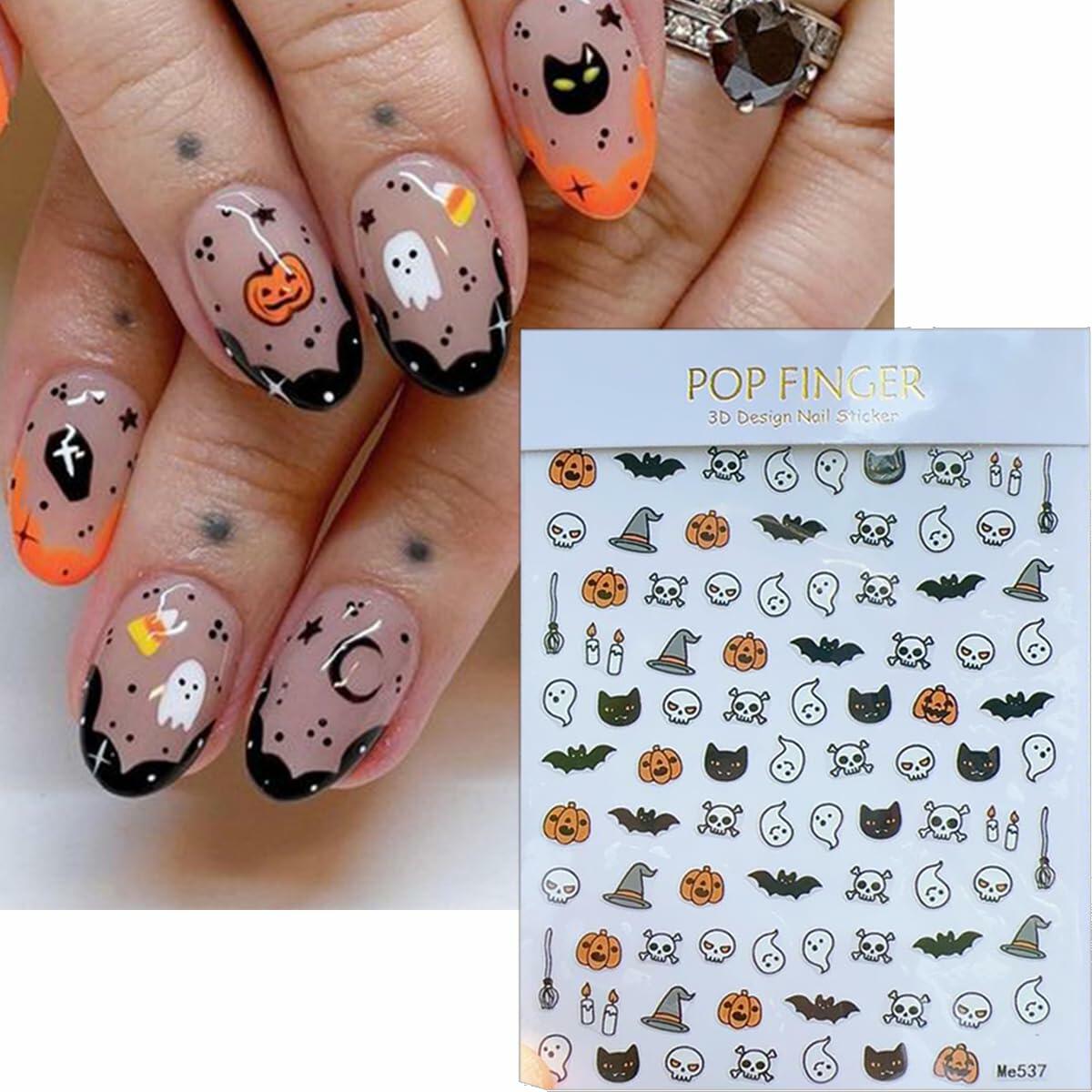 Halloween 5D Nail Art Decals Spider Web Ghost 3D Self Adhesive 2 Sheets