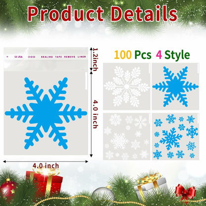 QOIUSO Christmas Cookie Bags 4x4 Inch Snowflake Design 100 Pcs Plastic