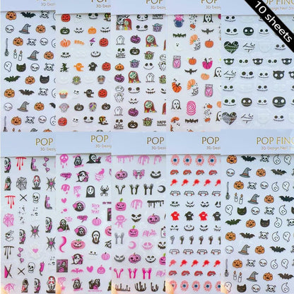 Halloween 5D Nail Art Decals Spider Web Ghost 3D Self Adhesive 2 Sheets