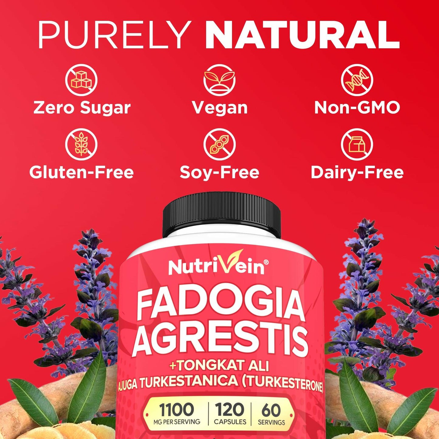 BestBy10/25 Nutrivein Fadogia Agrestis Tongkat Ali Turkesterone 1100mg 120 Caps
