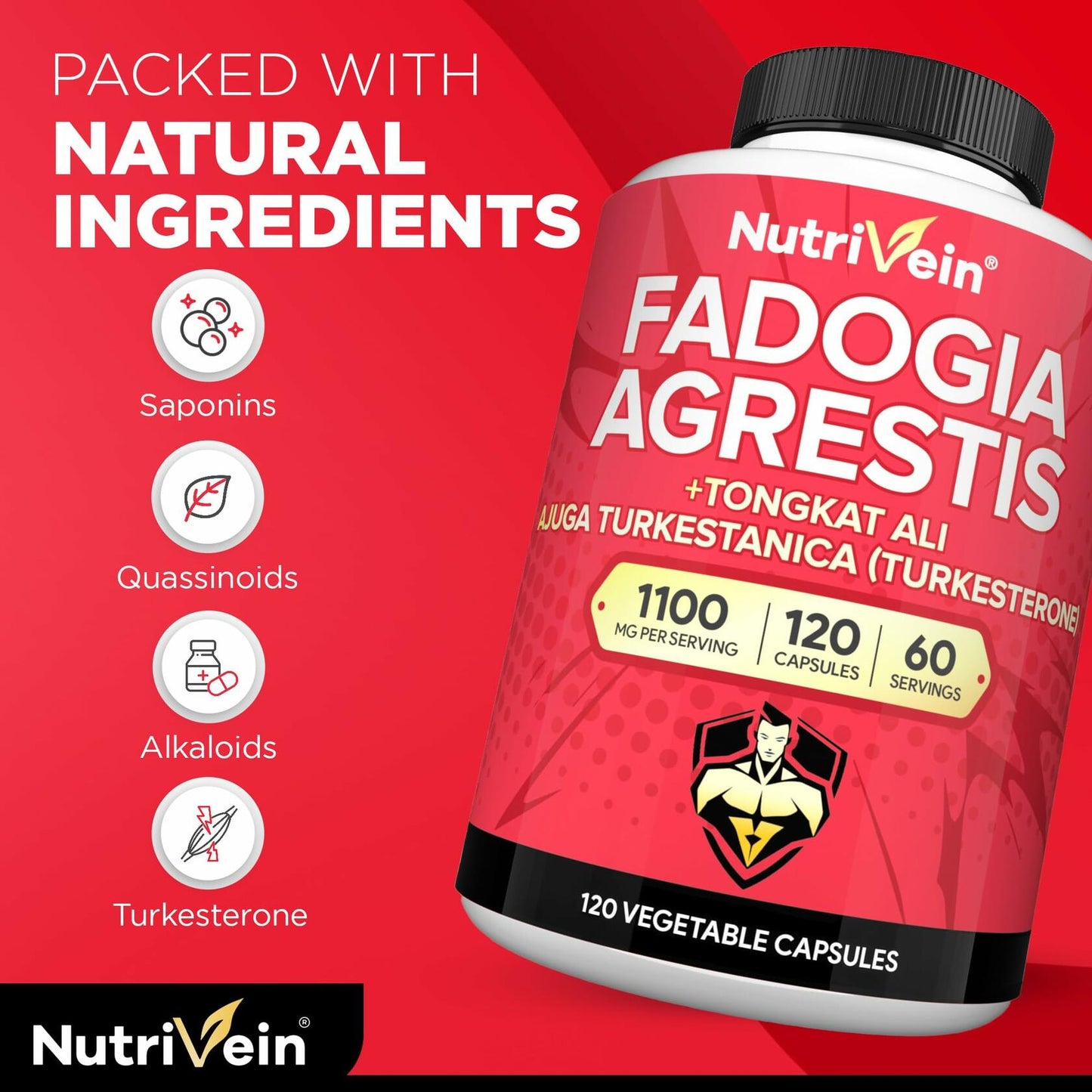BestBy10/25 Nutrivein Fadogia Agrestis Tongkat Ali Turkesterone 1100mg 120 Caps