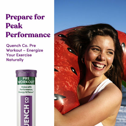 Quench Pre Workout Tablets Energy Focus Hydration Vegan 30ct EXP 04/2026