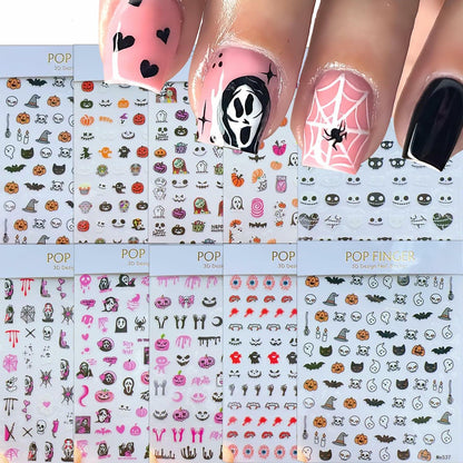 Halloween 5D Nail Art Decals Spider Web Ghost 3D Self Adhesive 2 Sheets