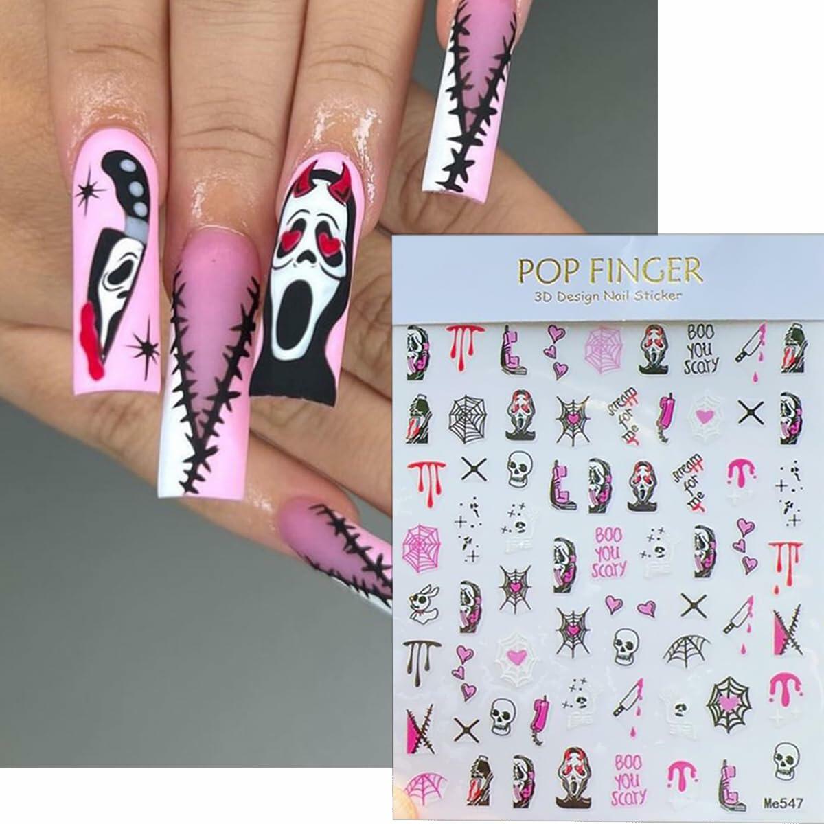 Halloween 5D Nail Art Decals Spider Web Ghost 3D Self Adhesive 2 Sheets