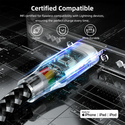 MenoSupp iPhone Charger 3 Pack 10FT Nylon Braided Lightning Cable BlackWhite