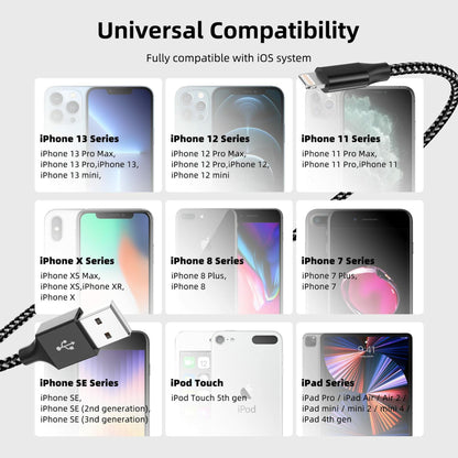MenoSupp iPhone Charger 3 Pack 10FT Nylon Braided Lightning Cable BlackWhite