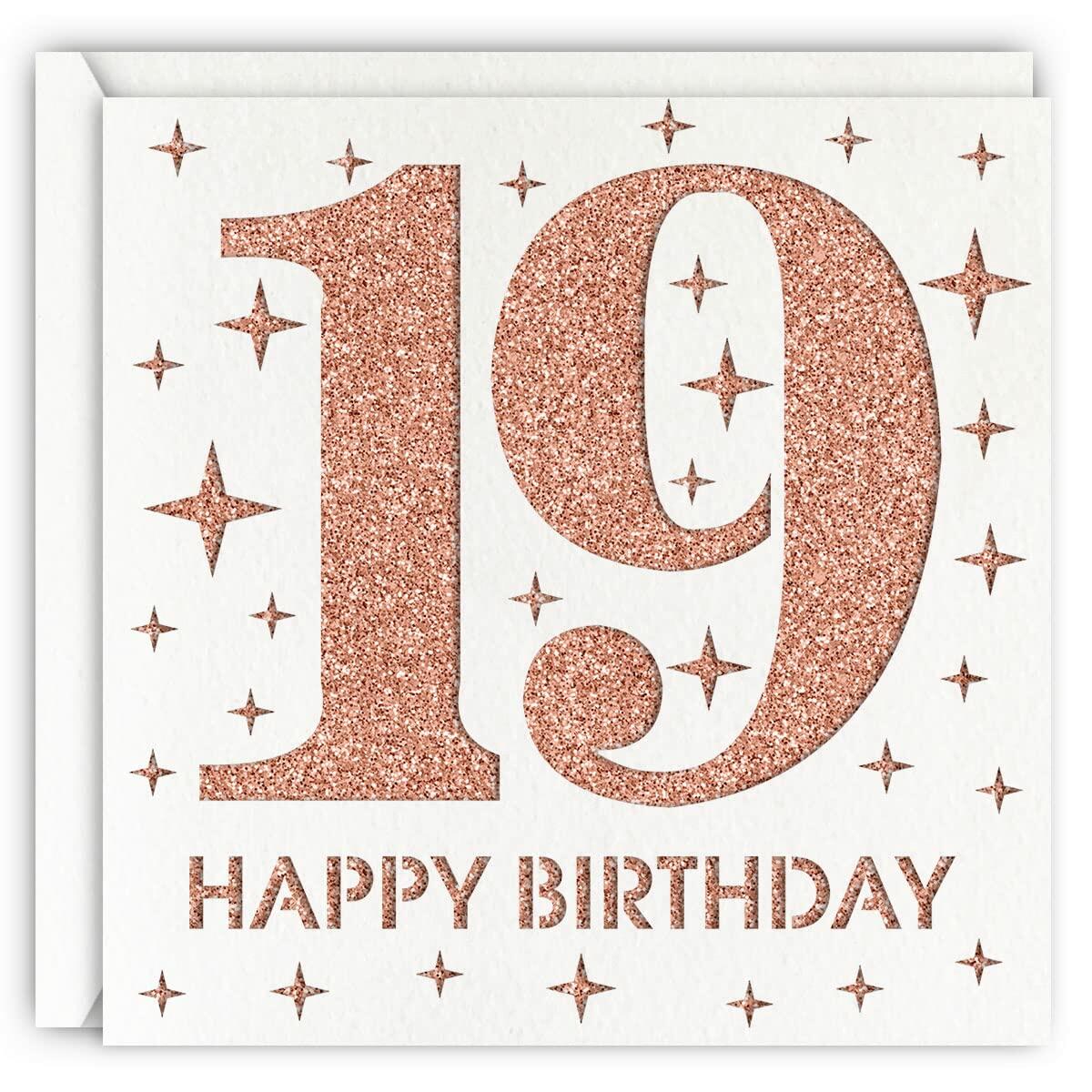MAGJUCHE Rose Gold 19th Birthday Card Laser Cut Glitter Girl Gift