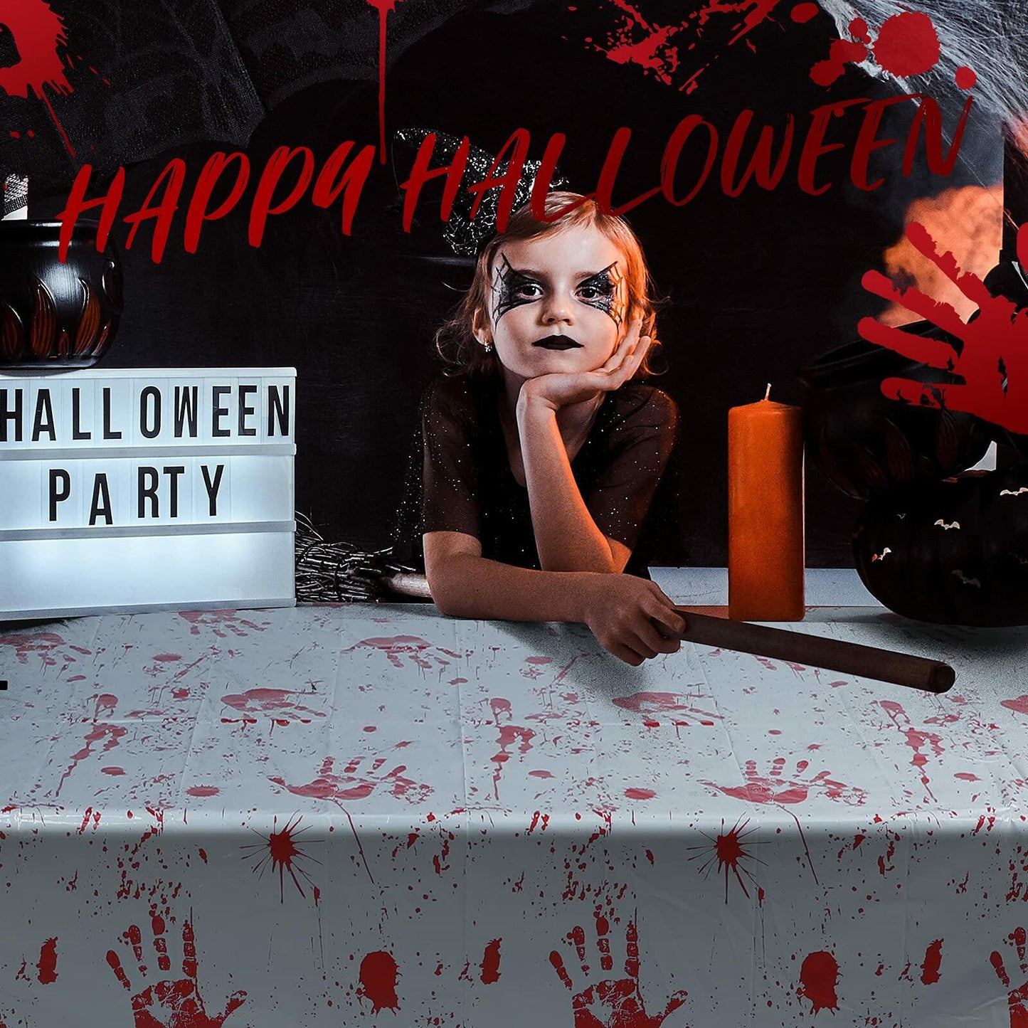Newwiee Halloween Bloody Tablecloth Blood Handprint Zombie Decor 102x51in