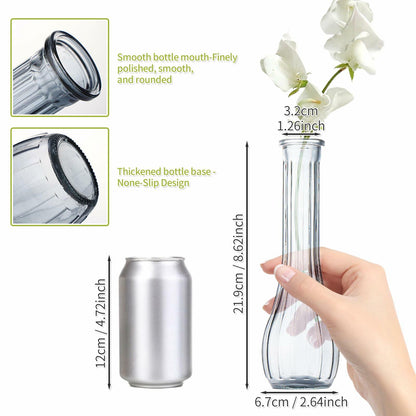 Glass Vase 8.6in Ribbed Design Wedding Centerpiece Floating Candle Gray
