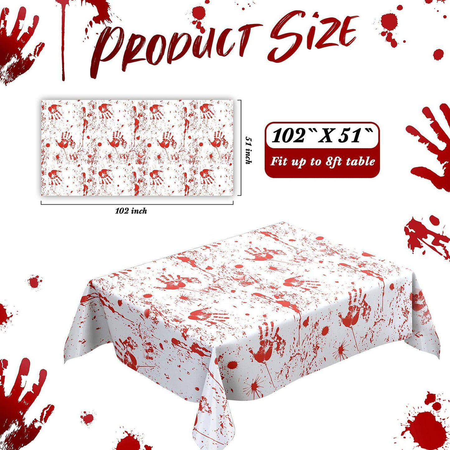 Newwiee Halloween Bloody Tablecloth Blood Handprint Zombie Decor 102x51in