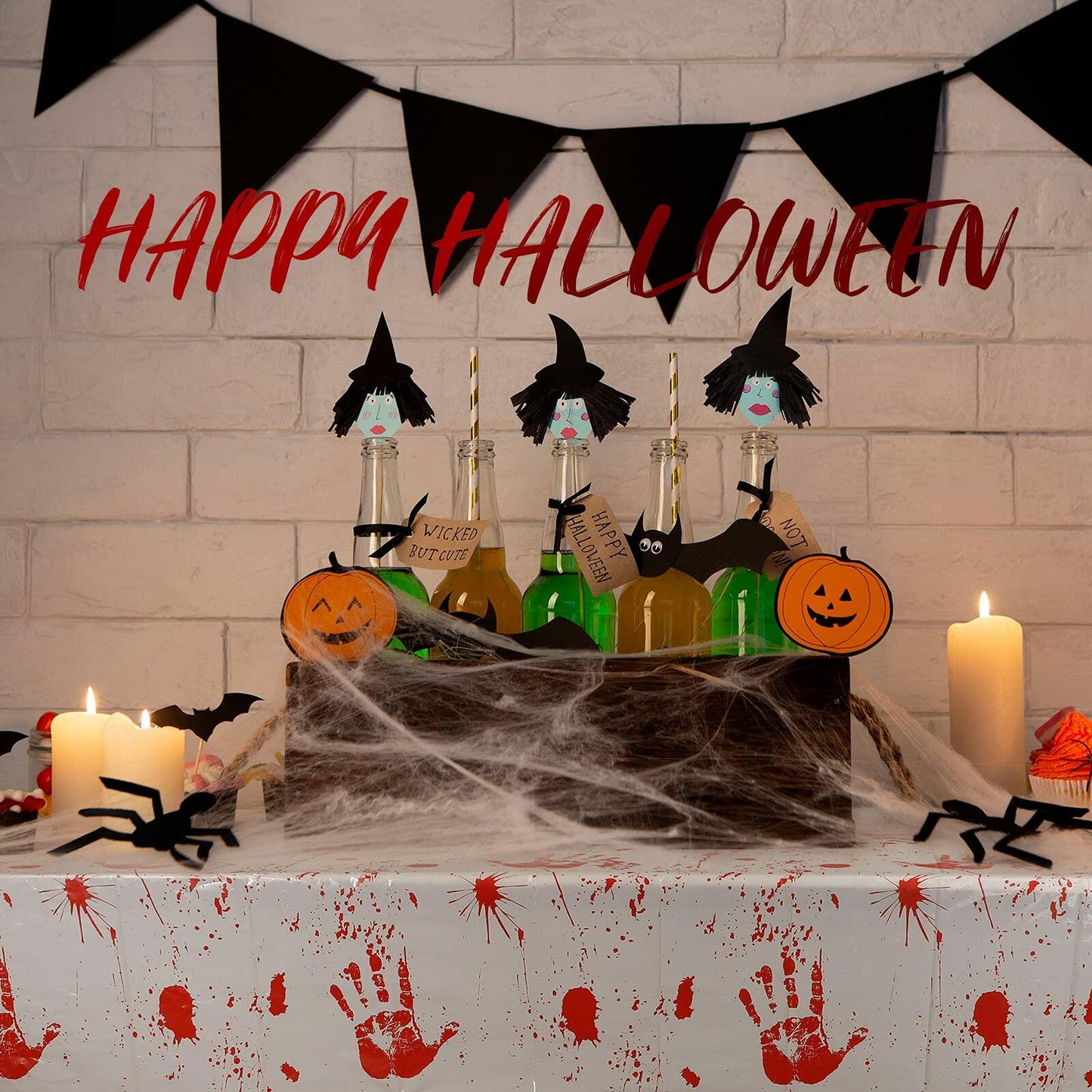 Newwiee Halloween Bloody Tablecloth Blood Handprint Zombie Decor 102x51in