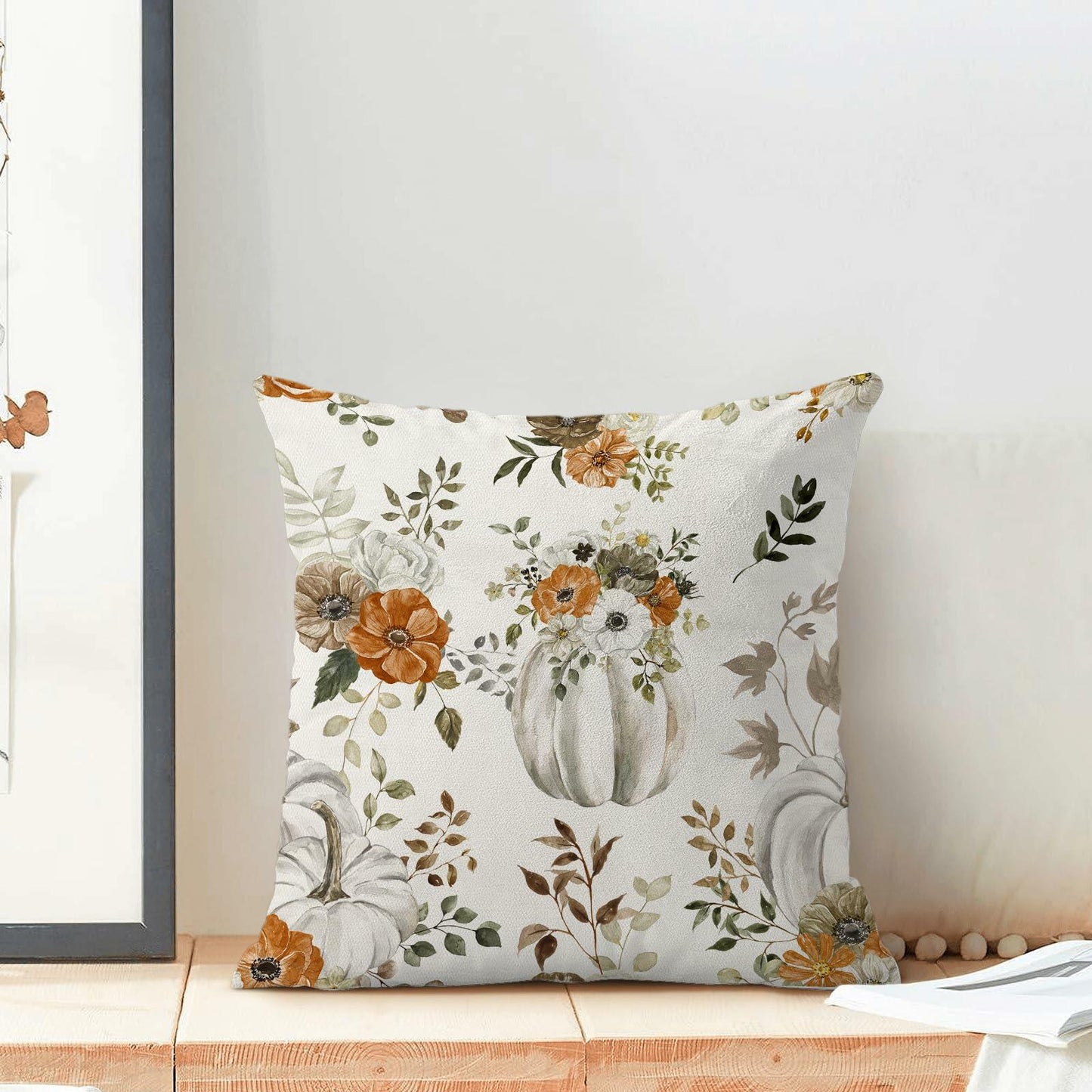 CXMEIFLY Fall Decor Pillow Covers Set of 2 18x18 Cream Pumpkin Floral