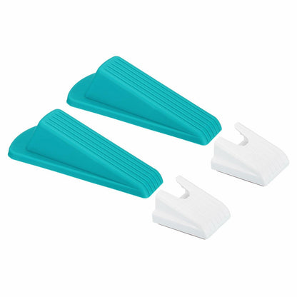 PATIKIL 4 Pcs Large Blue Rubber Door Stoppers Wedge with Storage Box