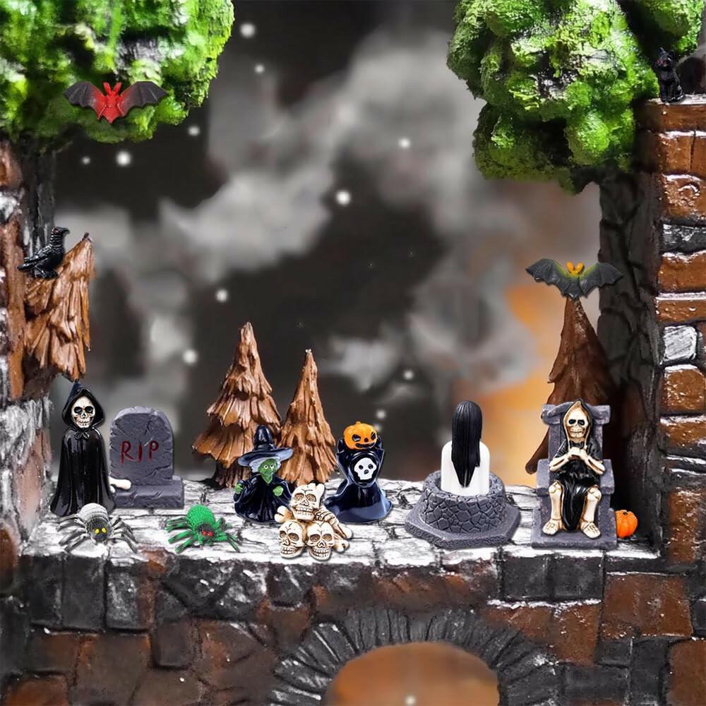 Halloween Mini Figurines 32 Pcs Resin Ornaments Miniature Garden Decor